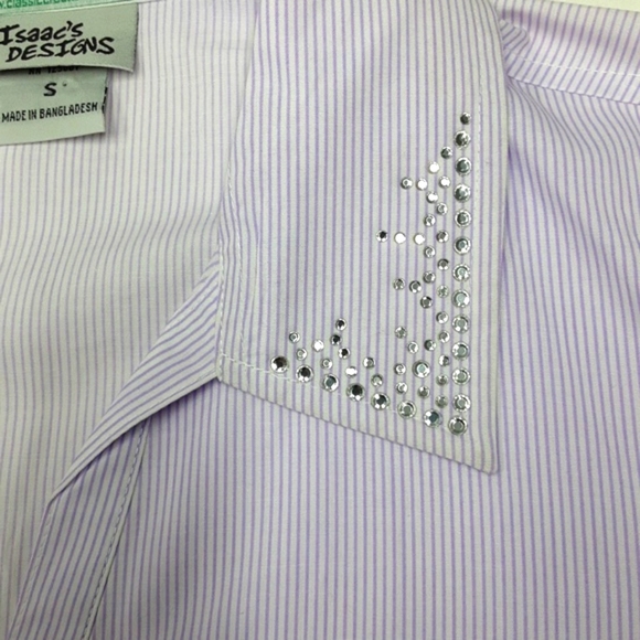 Button Up Shirt Purple Stripe NWT Sz S Embellished Butterfly Issac's Designs - Picture 9 of 13